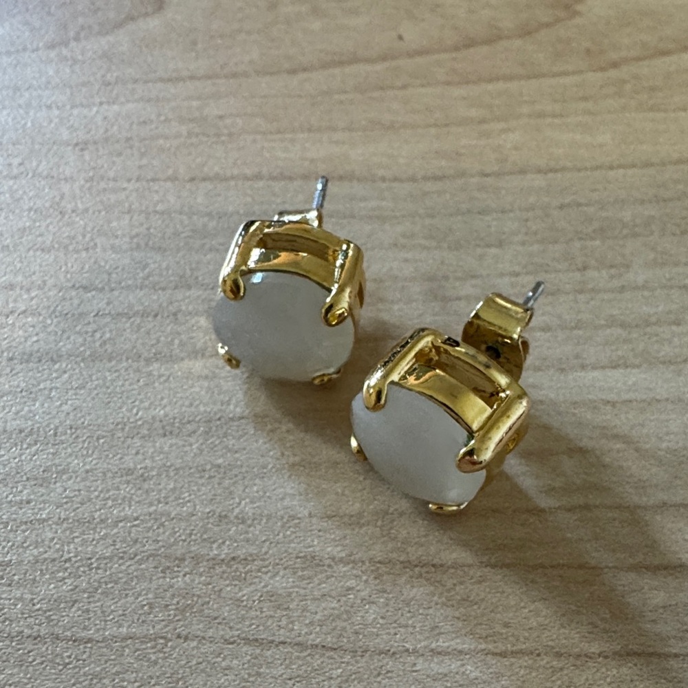 Jcrew costume jewelry-Gold & White Round Stud Earrings - Classic Women’s Jewelry